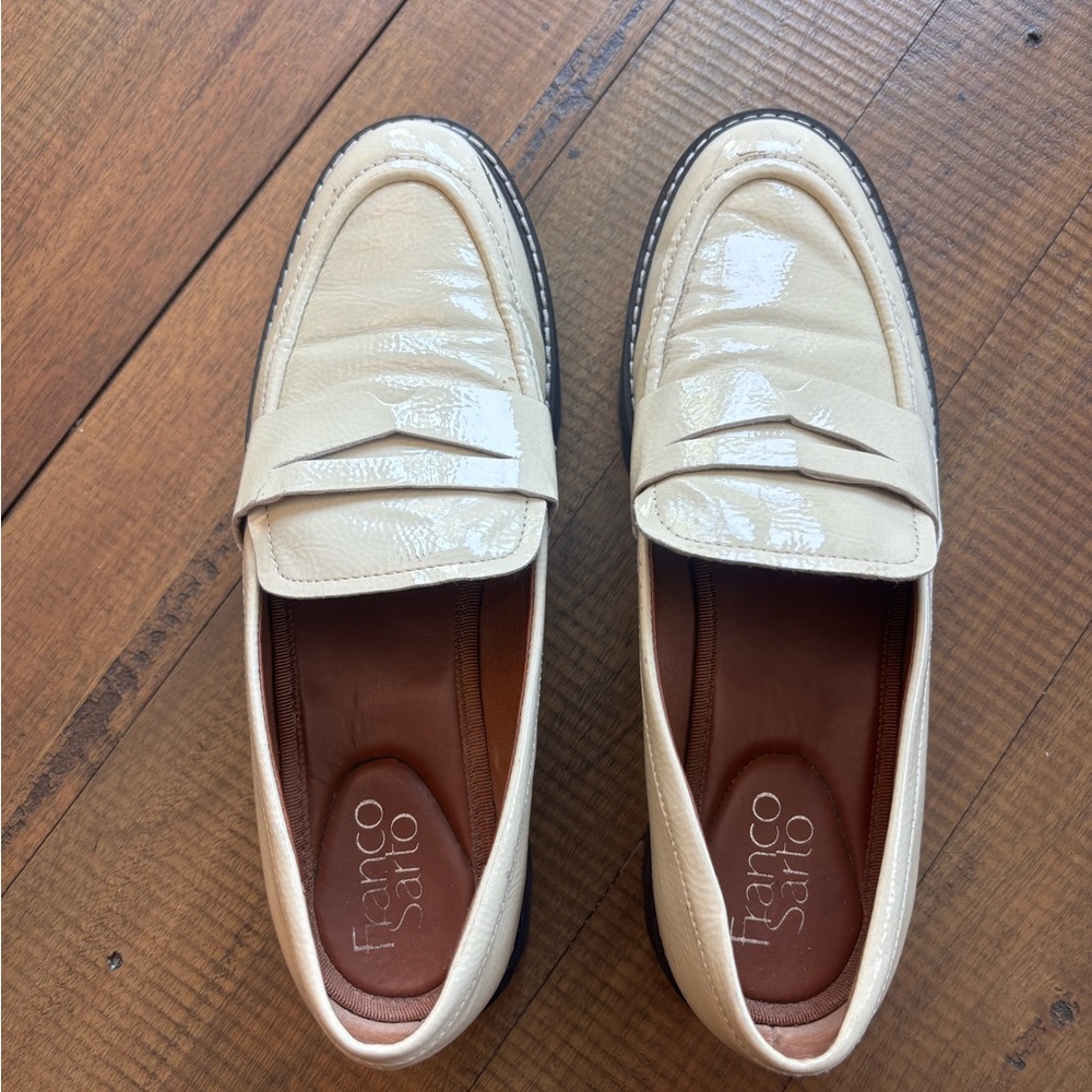 Franco Sarto Cream Leather Loafers Slip-Ons